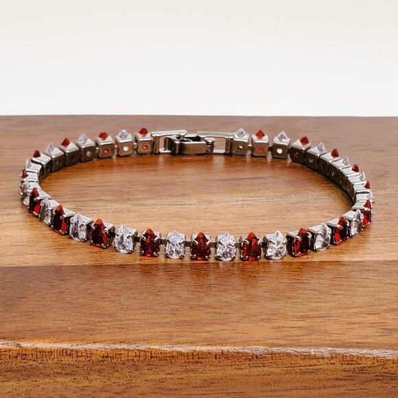 925 Silver 7" Womens 1ct Diamond 2ct Red Ruby Gemstone Tennis Bracelet Jewelry - Picture 7 of 7